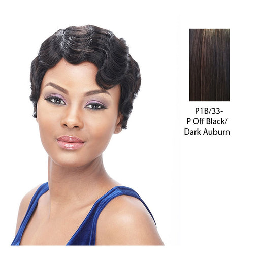 100% Human Hair Lace Front Wig - Hh Lace Finger Roll,Off Black Base With Light Auburn Highlights