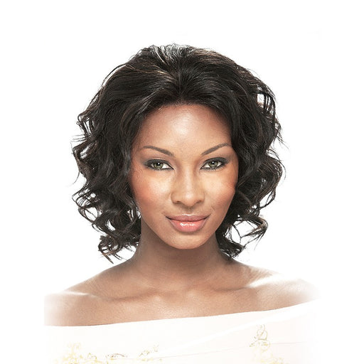 100% Human Hair Lace Front Wig Sabina,Off Black Base With Light Auburn Highlights