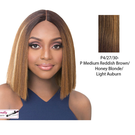 Lace Front Wig Lace Kailee Heat Friendly Synthetic Wig,Streaked Blend Of Medium Brown, Strawberry Blonde, And Light Auburn