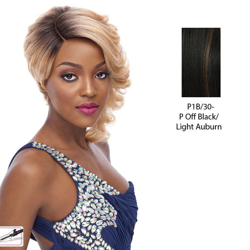Lady Oscar Lace Front Wig,Off Black Base With Light Auburn Highlights