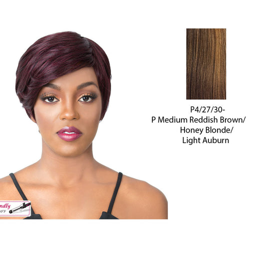 Meeka Heat Friendly Synthetic Wig,Streaked Blend Of Medium Brown, Strawberry Blonde, And Light Auburn