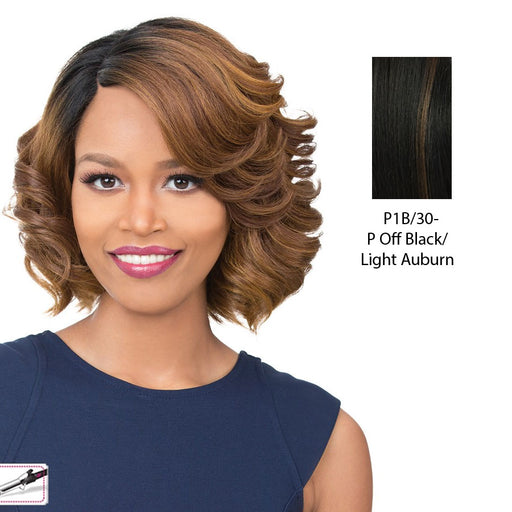 Synthetic Iron Friendly Wig Milan,Off Black Base With Light Auburn Highlights