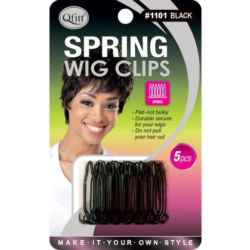 fitt Spring Wig Clips Extension Hook Fabric Edge Hair Comb Black, 5/PK