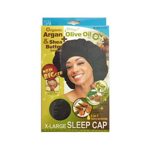 Qfitt Organic Argan & Shea Butter Plus Olive Oil X Large Sleep Cap Black