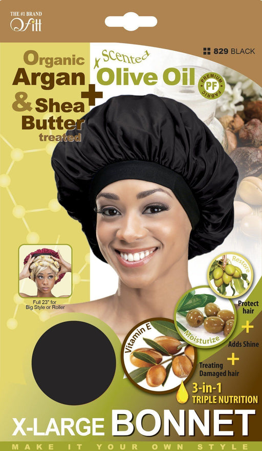 Qfitt Organic Argan & Shea Butter Olive Oil X-Large Bonnet Black
