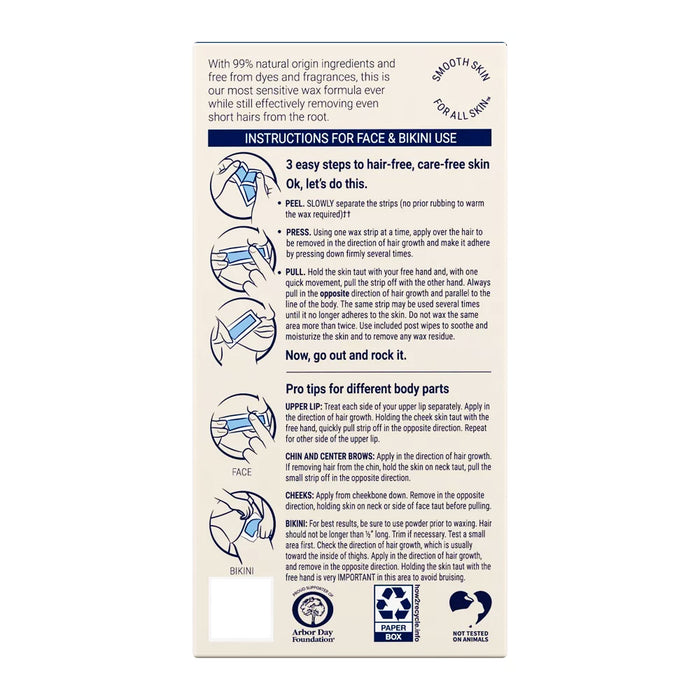 Nair Face and bikini Wax Ready Strips senstive skin Fomula, 40 Strips