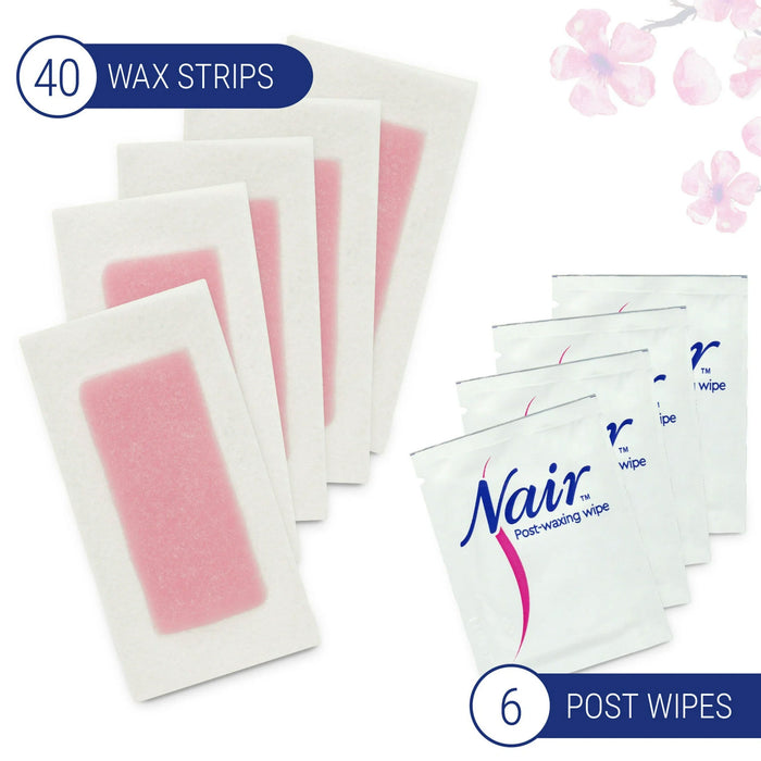 Nair Legs and Body Wax Ready Strips Orchid and Cherry 40 Wax Strips and 6 Post Wipes
