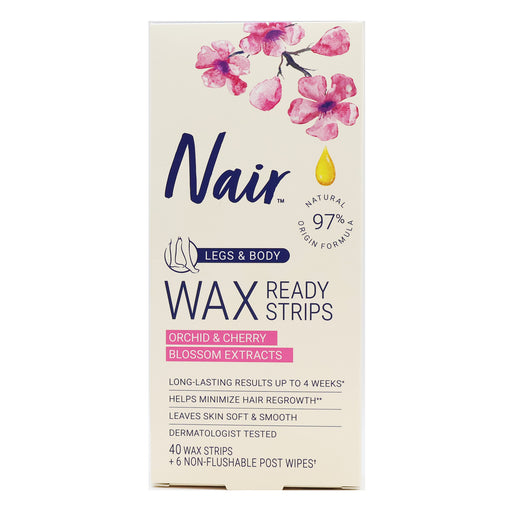 Nair Legs and Body Wax Ready Strips Orchid and Cherry 40 Wax Strips and 6 Post Wipes