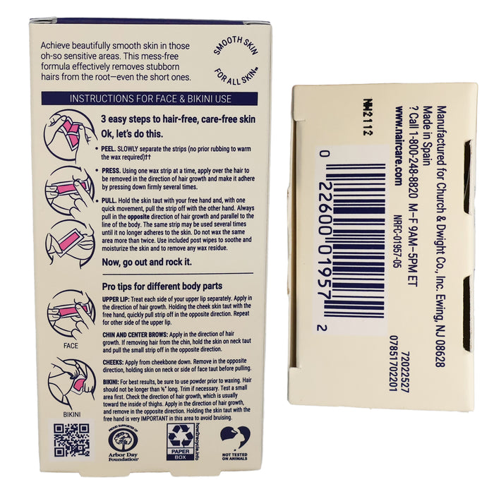 Nair Face and Bikini Wax Ready Strips 40 Wax Strips and 6 Post Wipes