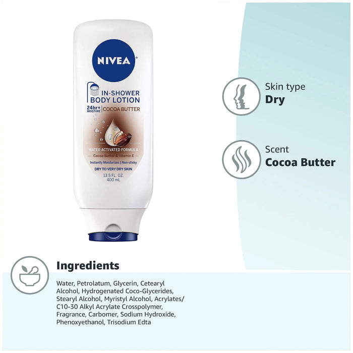 Nivea Cocoa Butter In Shower Body Lotion, 13.5 Oz.