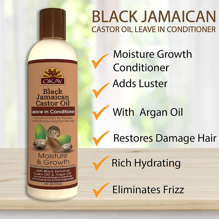 OKAY Black Jamaican Castor Oil Coconut Leave In Conditioner 8 Oz