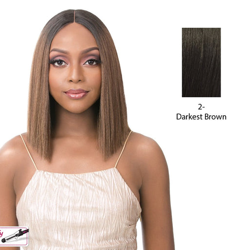 Synthetic Iron Friendly Wig 4 Inch Lace Part Onika,Darkest Brown