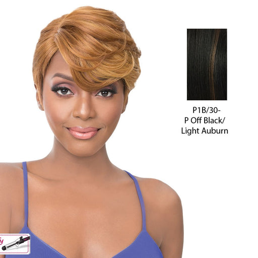 Synthetic Iron Friendly Wig Oria,Off Black Base With Light Auburn Highlights