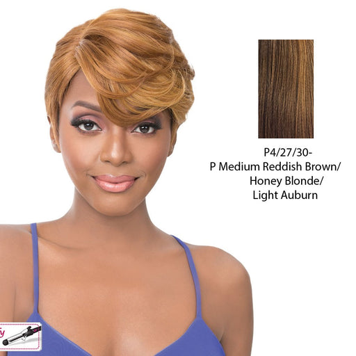 Synthetic Iron Friendly Wig Oria,Streaked Blend Of Medium Brown, Strawberry Blonde, And Light Auburn