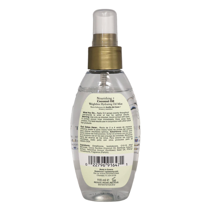 Ogx Coconut Oil Hydrating Oil Mist, 4 Oz.