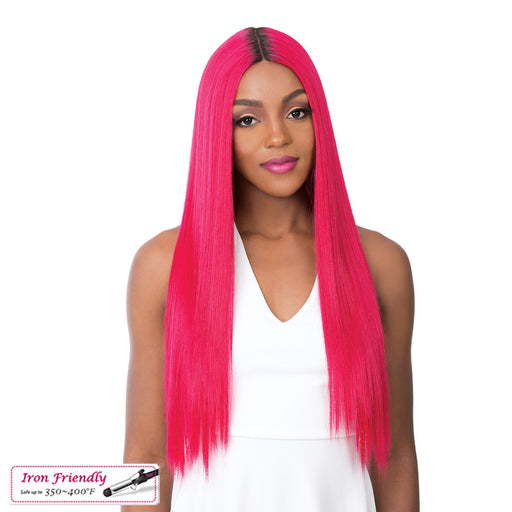 Synthetic 4" Deep Center Parting Lace Wig Paulonia,Att Fuchsia Red