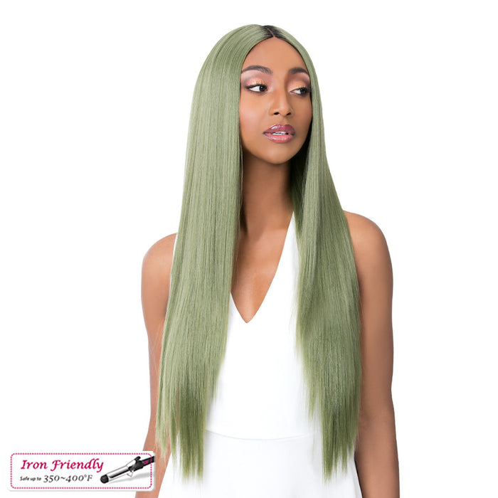 Synthetic 4" Deep Center Parting Lace Wig Paulonia,Att Olive Green