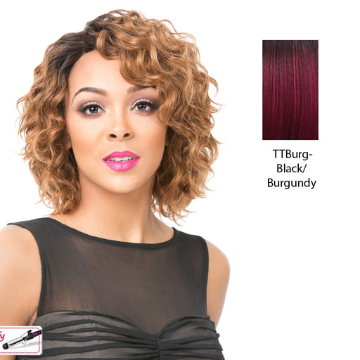 100% Brazilian Human Hair Part S Lace Front Wig Catria,Black Roots With Burgundy