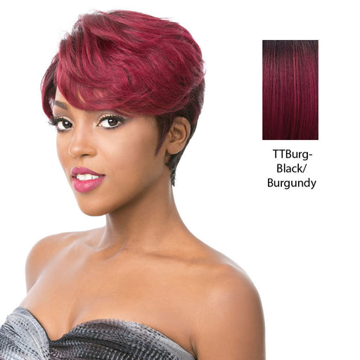 100 Brazilian Human Hair Part S Lace Front Wig Edgy,Black Roots With Burgundy