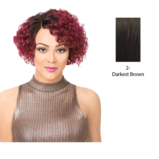100% Remi Human Hair Part S Wavy Bob Lace Front Wig Willa,Darkest Brown