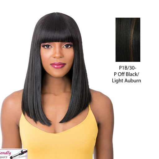 Synthetic Wig - Q Atlanta,Off Black Base With Light Auburn Highlights
