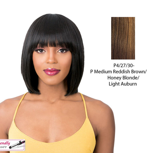 Synthetic Quality 2020 Full Wig - Q Katia,Streaked Blend Of Medium Brown, Strawberry Blonde, And Light Auburn