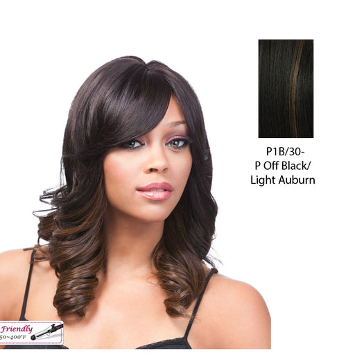Futura Synthetic Quality Full Wig - Q-Abella,Off Black Base With Light Auburn Highlights