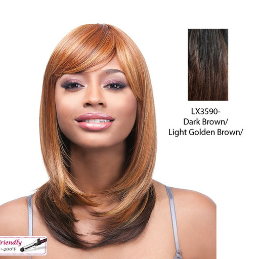 Futura Synthetic Quality Full Wig - Q-Alice,Two Tone Frost Blend Of Dark Brown Layer Over Light Golden Brown Bottom