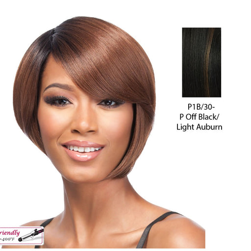 Synthetic Quality Full Wig Short - Q-Cello,Off Black Base With Light Auburn Highlights