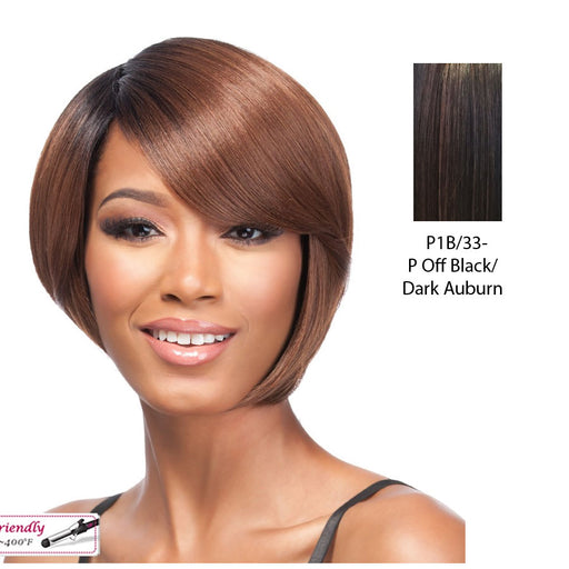 Synthetic Quality Full Wig Short - Q-Cello,Off Black Base With Dark Auburn Highlights