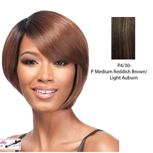 Synthetic Quality Full Wig Short - Q-Cello,Medium Brown Base With Light Auburn Highlights