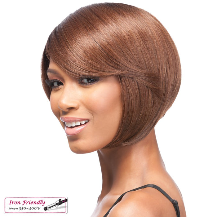 Synthetic Quality Full Wig Short - Q-Cello,Dark Brown Roots With Light Auburn