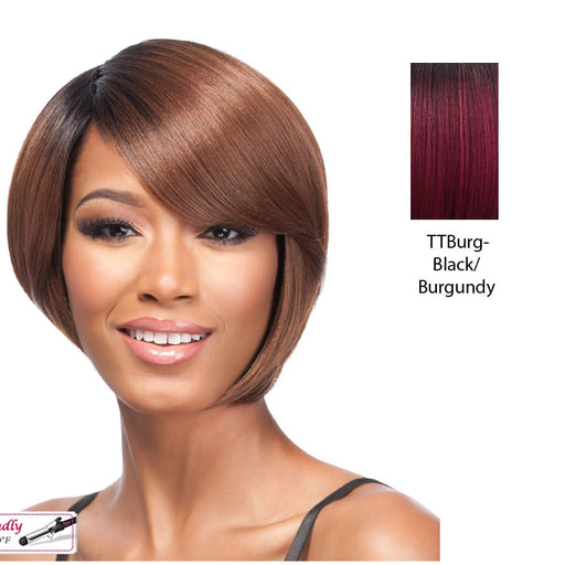 Synthetic Quality Full Wig Short - Q-Cello,Black Roots With Burgundy