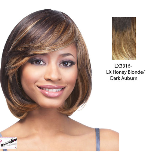 Futura Synthetic Quality Full Wig - Q-Cinnamon,Two Tone Frost Blend Of Dark Auburn Layer Over Honey Blonde Bottom