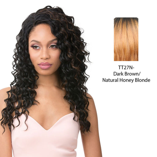 100% Human Hair Blend With Vixen Y Three Way Lace Part Ripple Wave - Vixen Y Ripple Wave,Two Tone Off Black + Strawberry Blonde