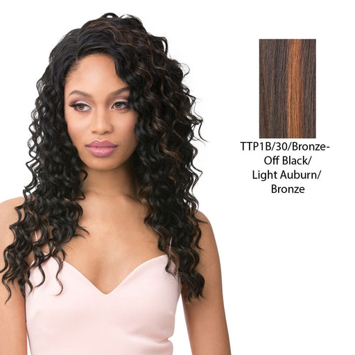 100% Human Hair Blend With Vixen Y Three Way Lace Part Ripple Wave - Vixen Y Ripple Wave,Off Black Base With Light Auburn Highlights
