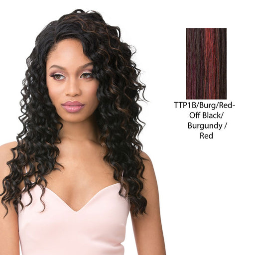 100% Human Hair Blend With Vixen Y Three Way Lace Part Ripple Wave - Vixen Y Ripple Wave,Two Tone Mix Off Black + Burgundy + Red