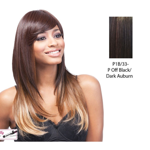 Lesley Synthetic Wig,Off Black Base With Dark Auburn Highlights