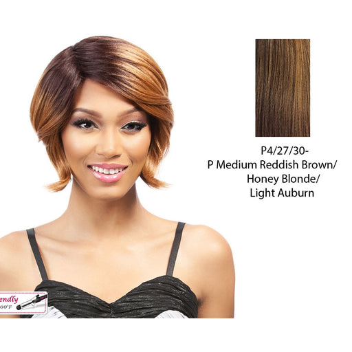 Synthetic Quality Wigs - Q Nana,Streaked Blend Of Medium Brown, Strawberry Blonde, And Light Auburn