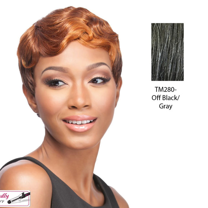 Piettra Synthetic Wig,Two Tone Mix Of Off Black With 15% Gray Roots And Gray Tips