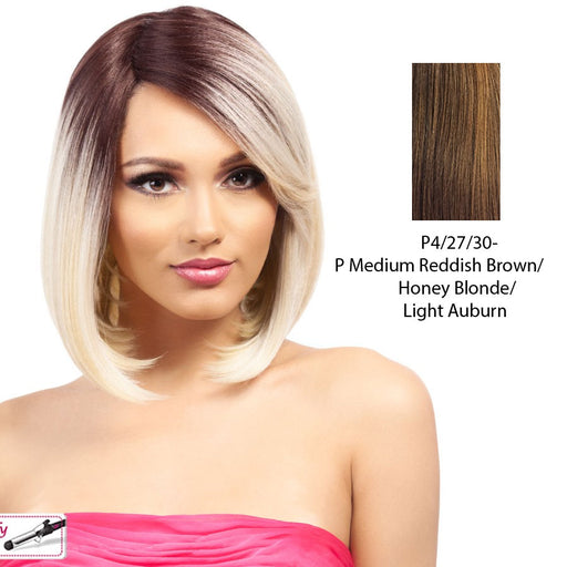 Remi Touch Qp Nadine Heat Friendly Synthetic Wig,Streaked Blend Of Medium Brown, Strawberry Blonde, And Light Auburn