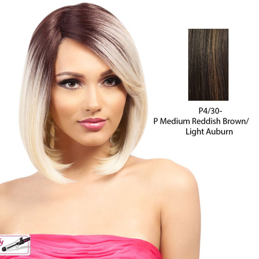 Remi Touch Qp Nadine Heat Friendly Synthetic Wig,Medium Brown Base With Light Auburn Highlights