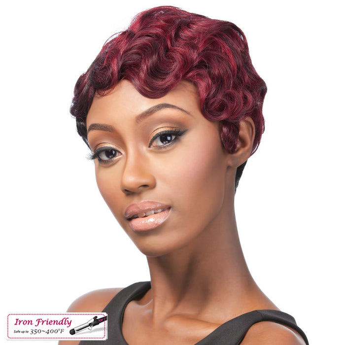 Iron Friendly Synthetic Wig_ Q Roberta,Off Black Base With Deep Wine Top