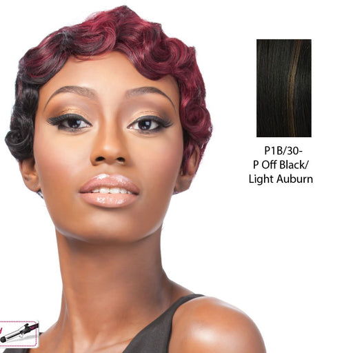 Iron Friendly Synthetic Wig_ Q Roberta,Off Black Base With Light Auburn Highlights