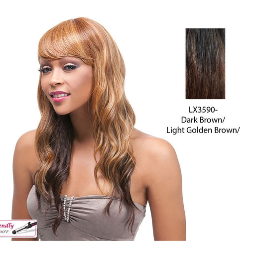 Futura Synthetic Quality Full Wig - Q-Silvia,Two Tone Frost Blende Of Dark Brown Layer Over Light Golden Brown Bottom