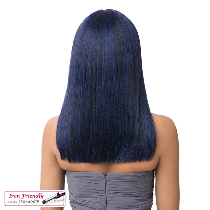 Slight Side Framed Cut Style With Heat Resistant Synthetic Wig - Raven,M1B/Royal Blue