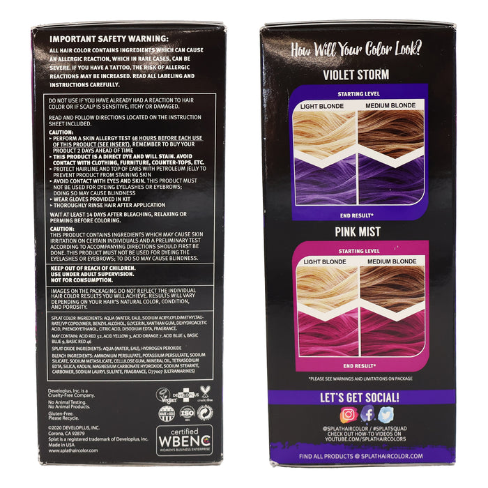 Splat Rebellious Colors Complete Kit, Rain Ombre 2 Colors, Violet Storm and Pink Mist