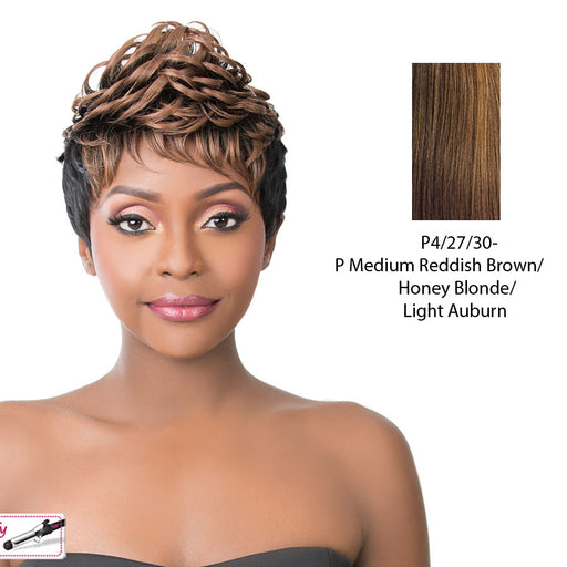 Synthetic Hair Iron Friendly Wig - Sekora,Streaked Blend Of Medium Brown, Strawberry Blonde, And Light Auburn