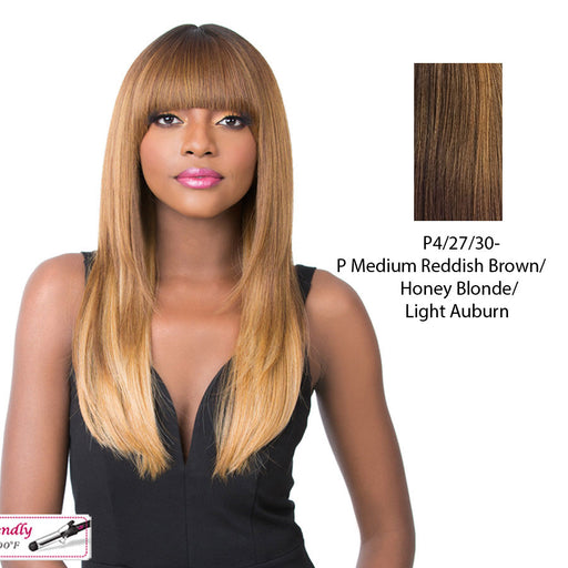Synthetic 2020 Bang Wig - Sherry,Streaked Blend Of Medium Brown, Strawberry Blonde, And Light Auburn