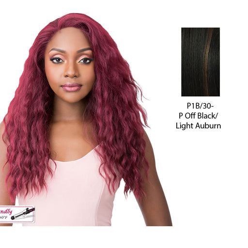 Synthetic Simply Lace Front Wig Simply Lace Lake Wave,Off Black Base With Light Auburn Highlights